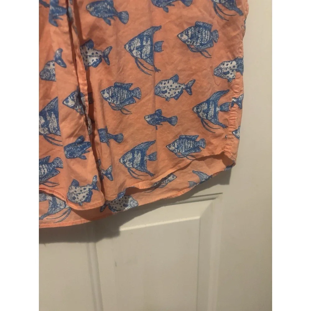 J.Crew Fish Short Sleeve Button‎ Shirt Mens Cotton Coral Orange Tropical Size Lg